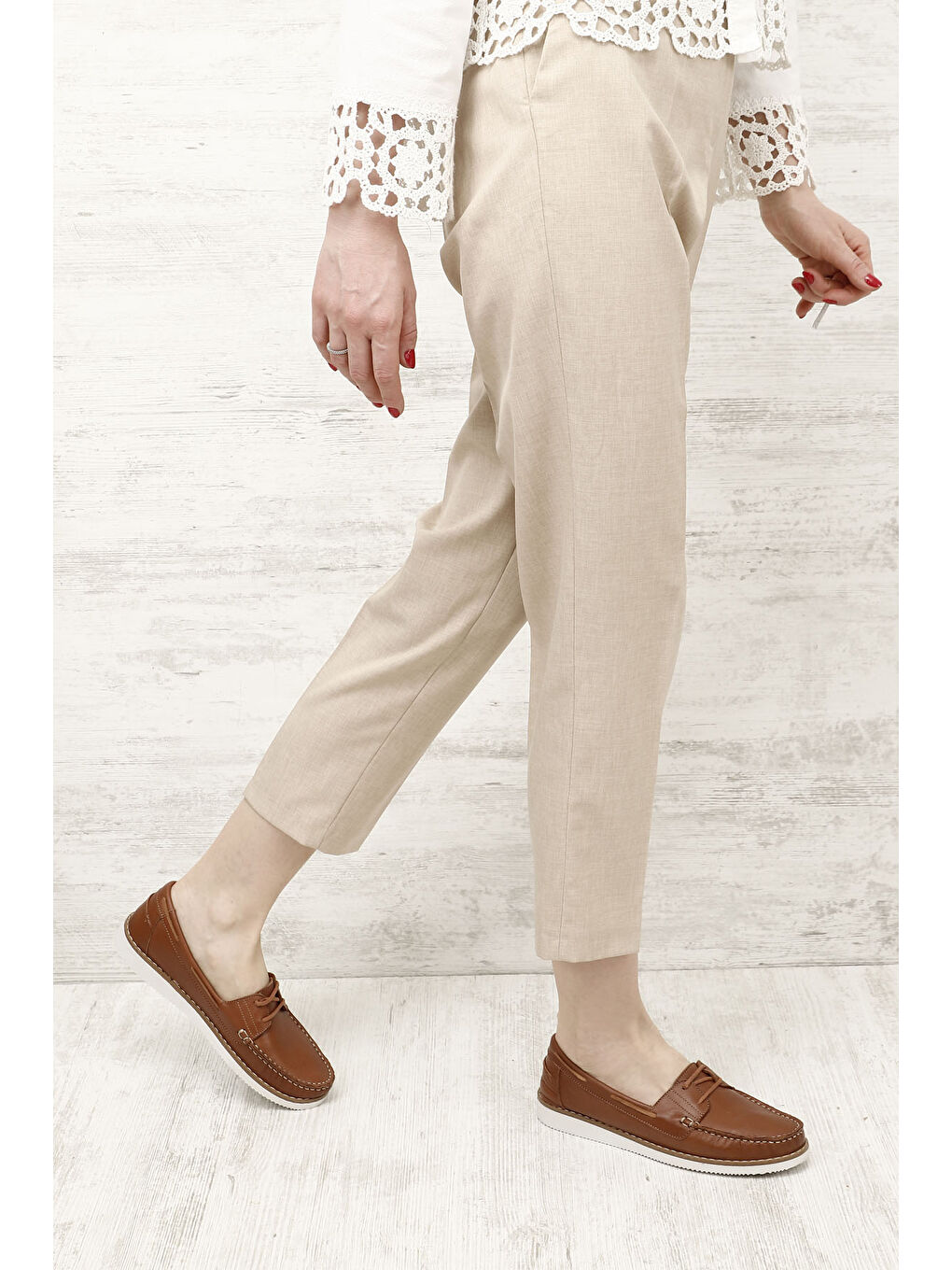 Kahverengi Kadın KAHVERENGİ-TABA Bağcıklı Hakiki Deri Comfort Ayakkabı-1