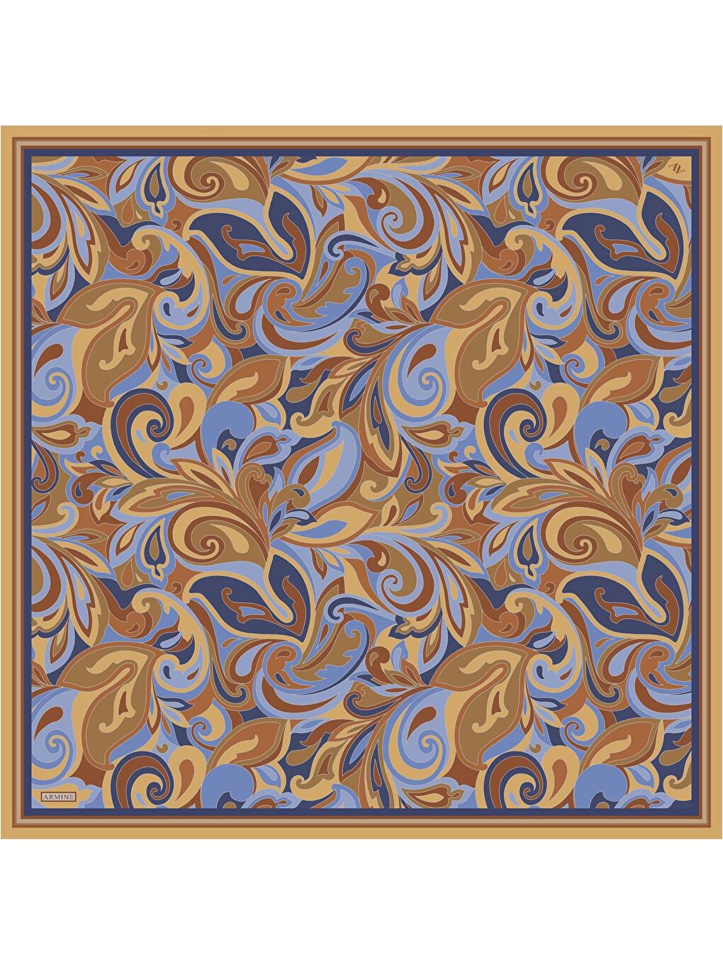 Turuncu Geometrik Desenli Saf İpek Twill Eşarp 9323 54-3