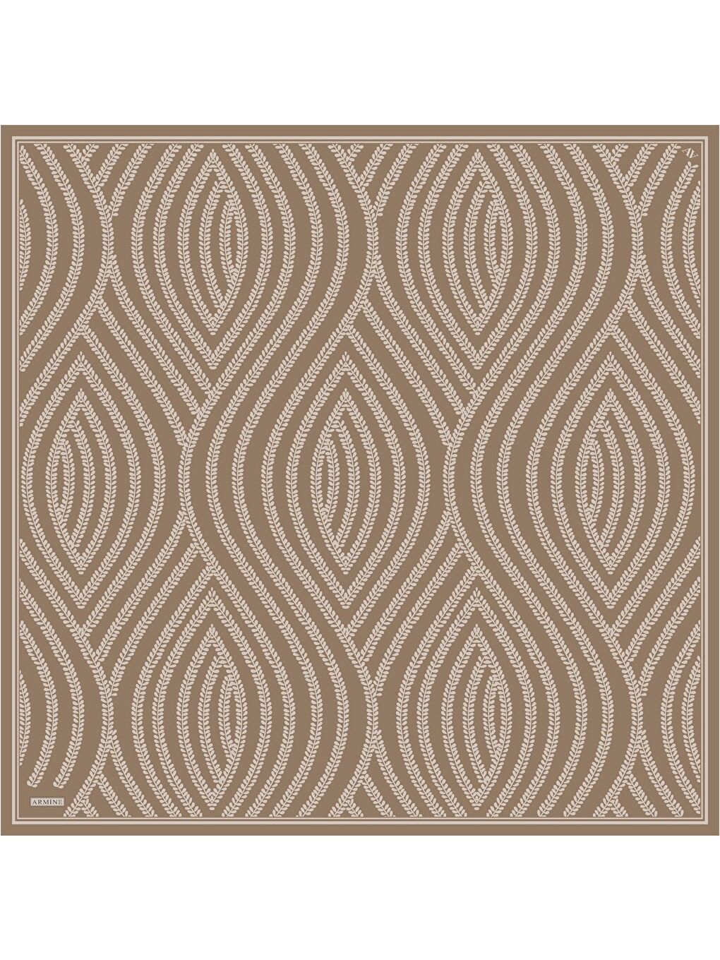 Kahverengi Klasik Desenli Saf İpek Twill Eşarp 9351 87-2