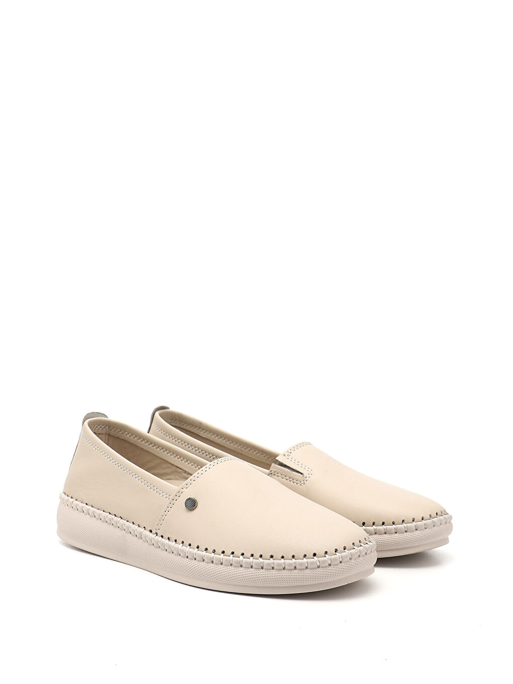 Bej Kadın YENİ BEJ Dolgu Taban Hakiki Deri Comfort Ayakkabı-1