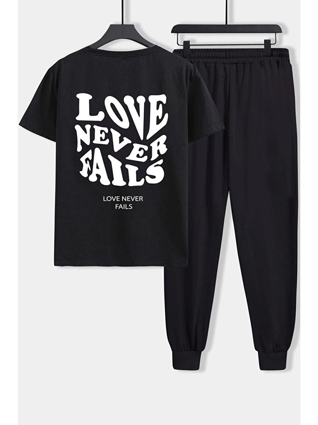 Siyah Unisex Love Never Fails 2'li Eşofman Takımı