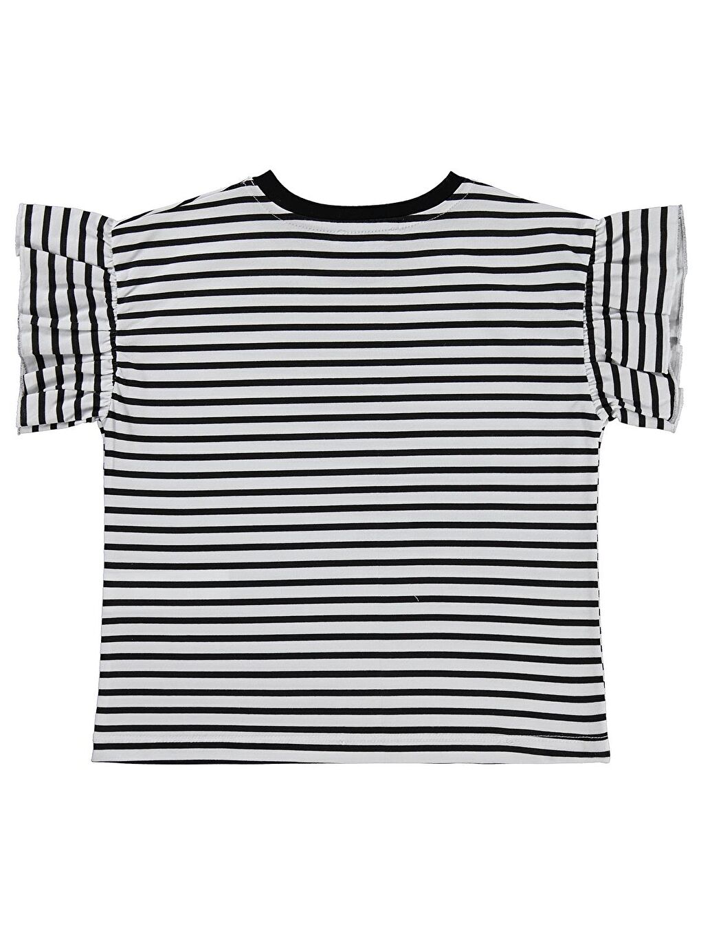 Girls Çizgili Volan Kol 10-13 Yaş Tişört - Siyah-1