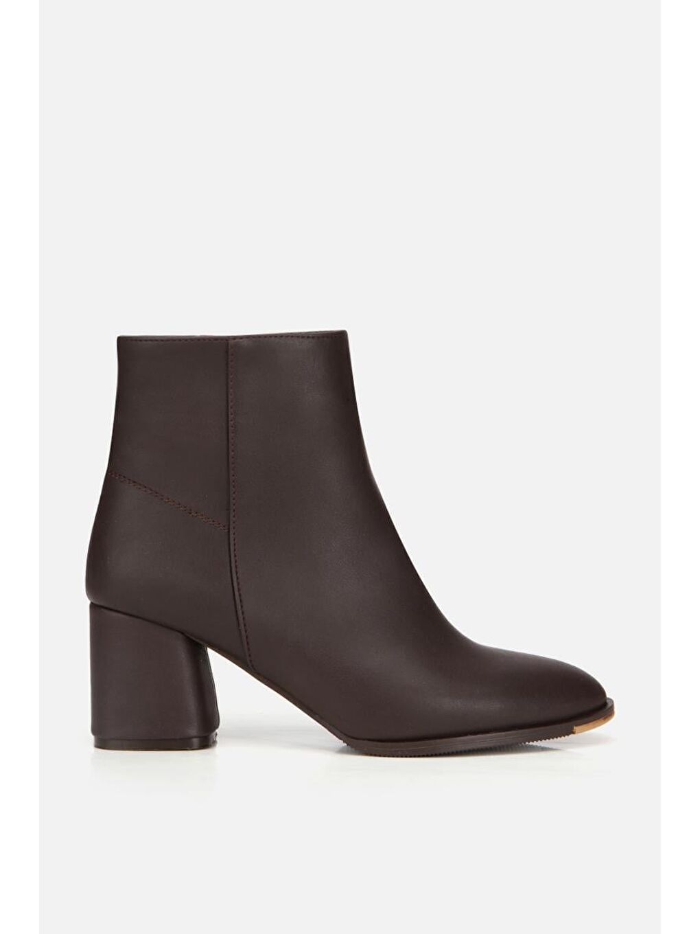 Kadın Kahverengi Fermuarlı Kalın Topuklu Bot