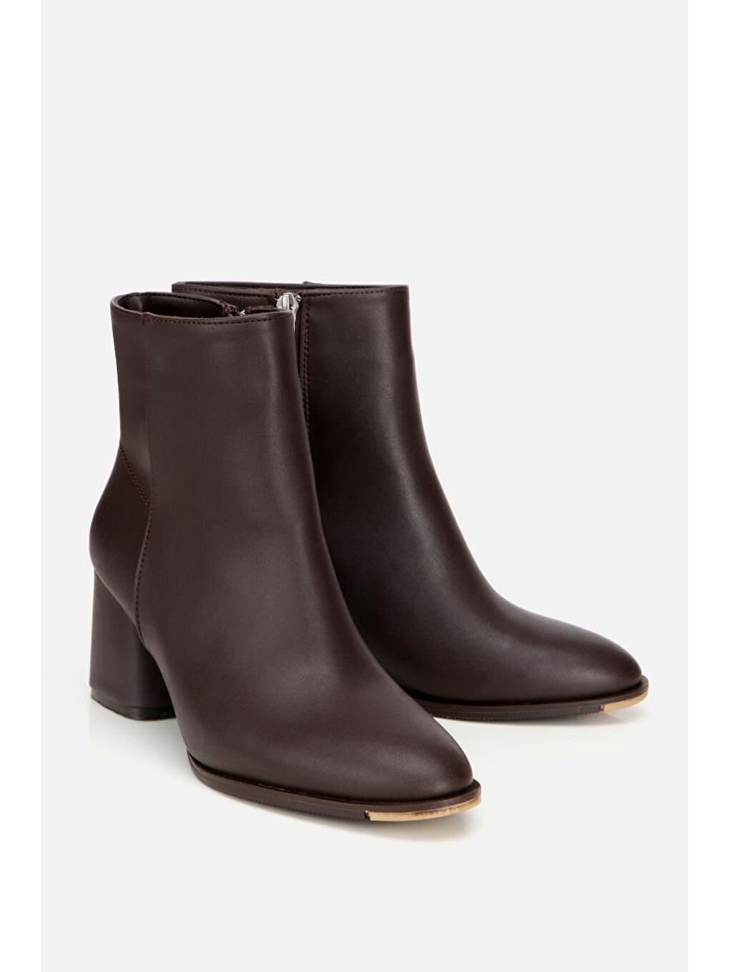 Kadın Kahverengi Fermuarlı Kalın Topuklu Bot-1