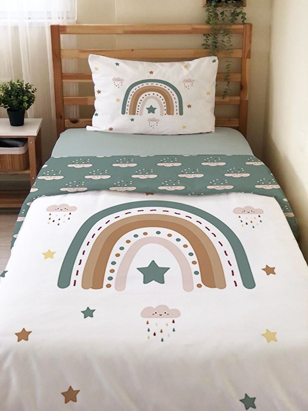 Karışık Desenli Çarşafsız 2'li Takım Baskılı Tek Kişilik Nevresim Takımı 160x220 cm