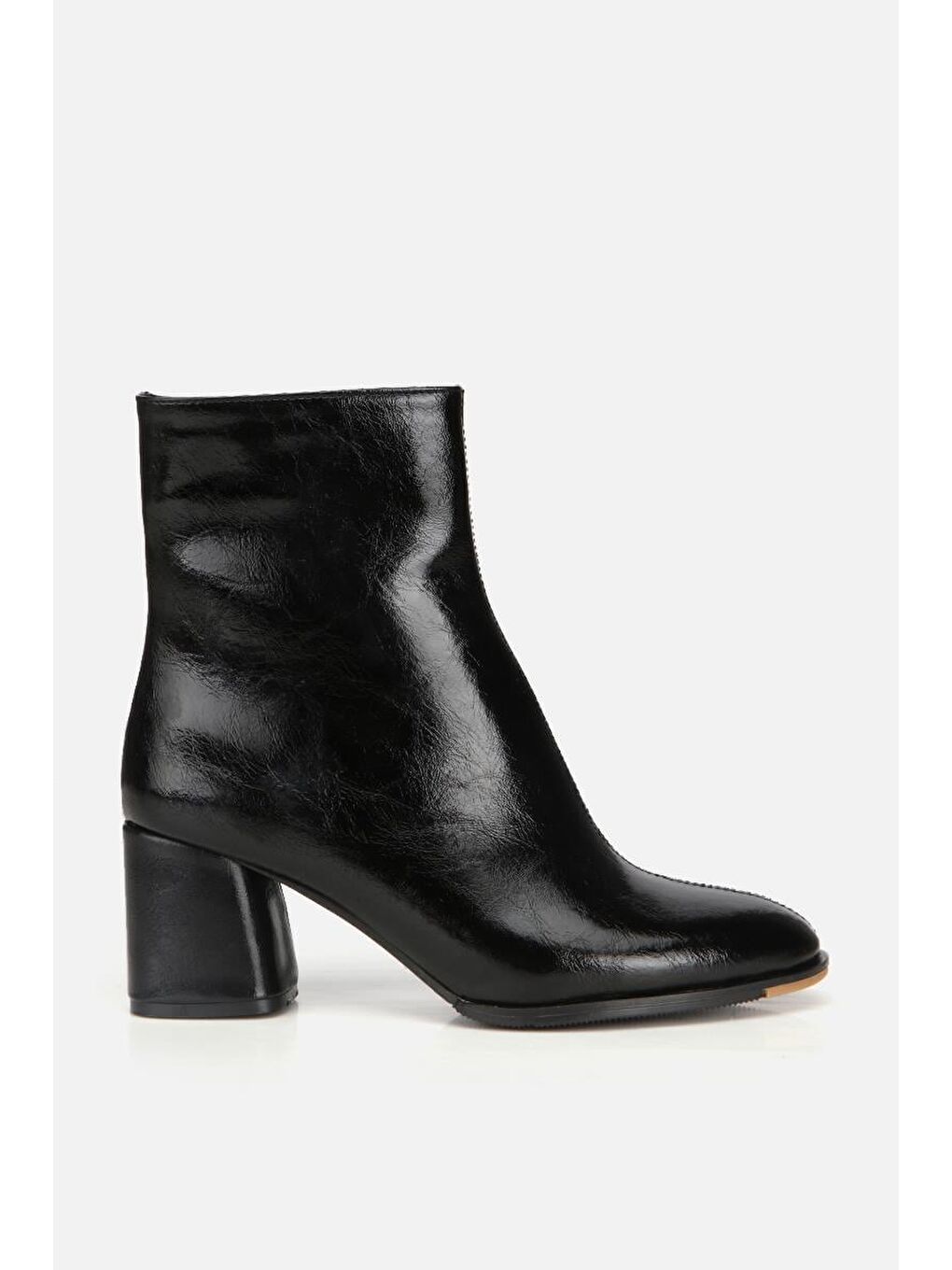 Kadın Rugan Siyah Fermuarlı Kalın Topuklu Bot