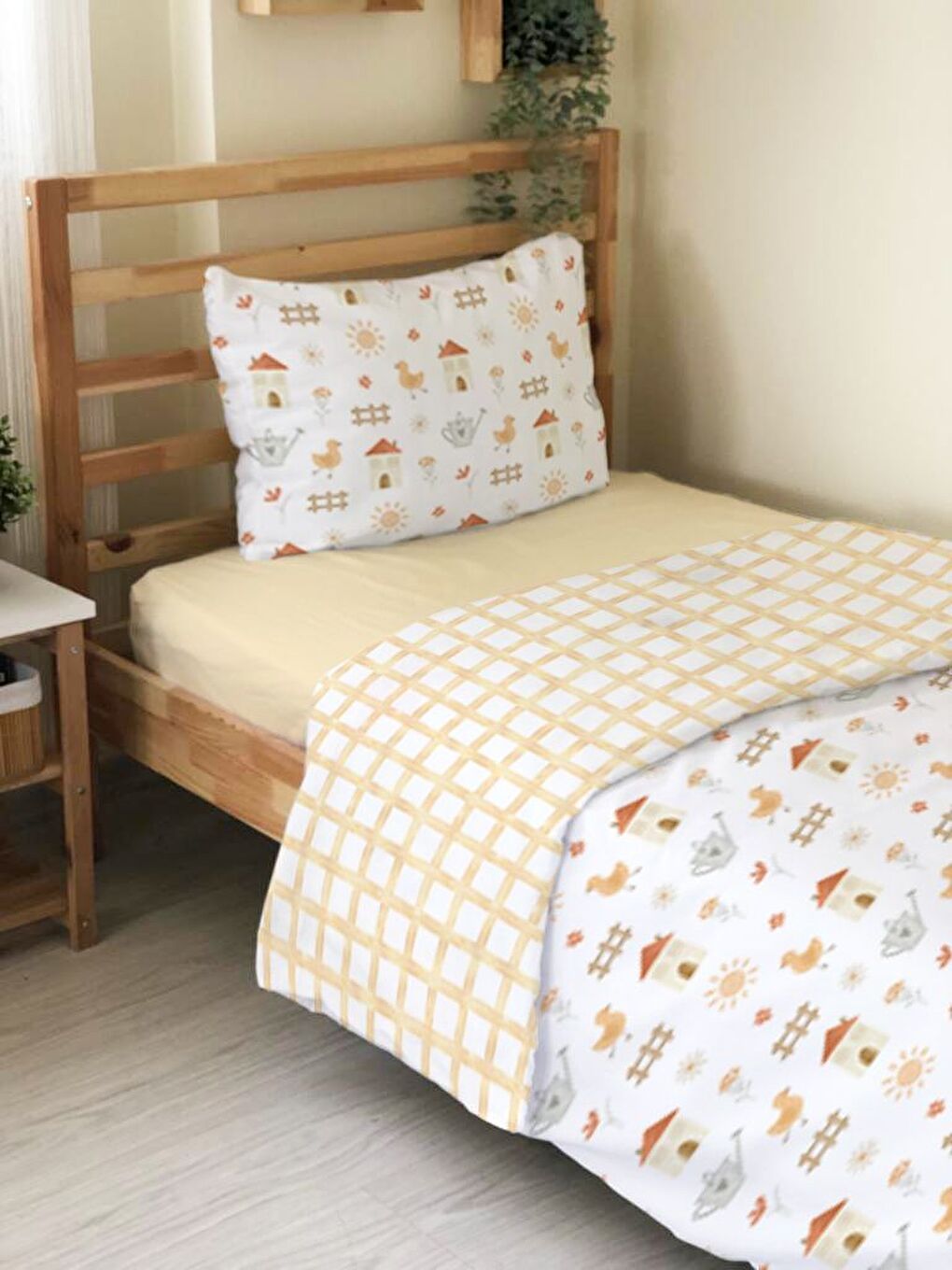 Karışık Ördek Desenli Çarşafsız 2'li Takım Baskılı Tek Kişilik Nevresim Takımı 160x220 cm-1