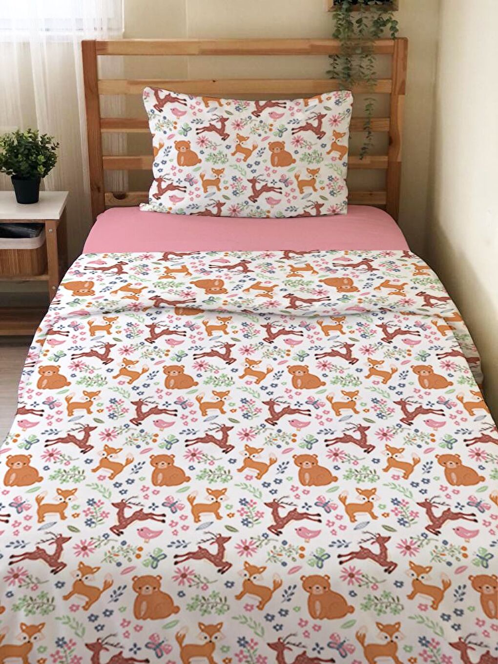 Karışık Hayvan Desenli Çarşafsız 2'li Takım Baskılı Tek Kişilik Nevresim Takımı 160x220 cm