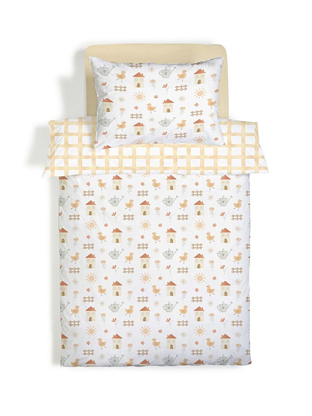 Karışık Ördek Desenli Çarşafsız 2'li Takım Baskılı Tek Kişilik Nevresim Takımı 160x220 cm-3