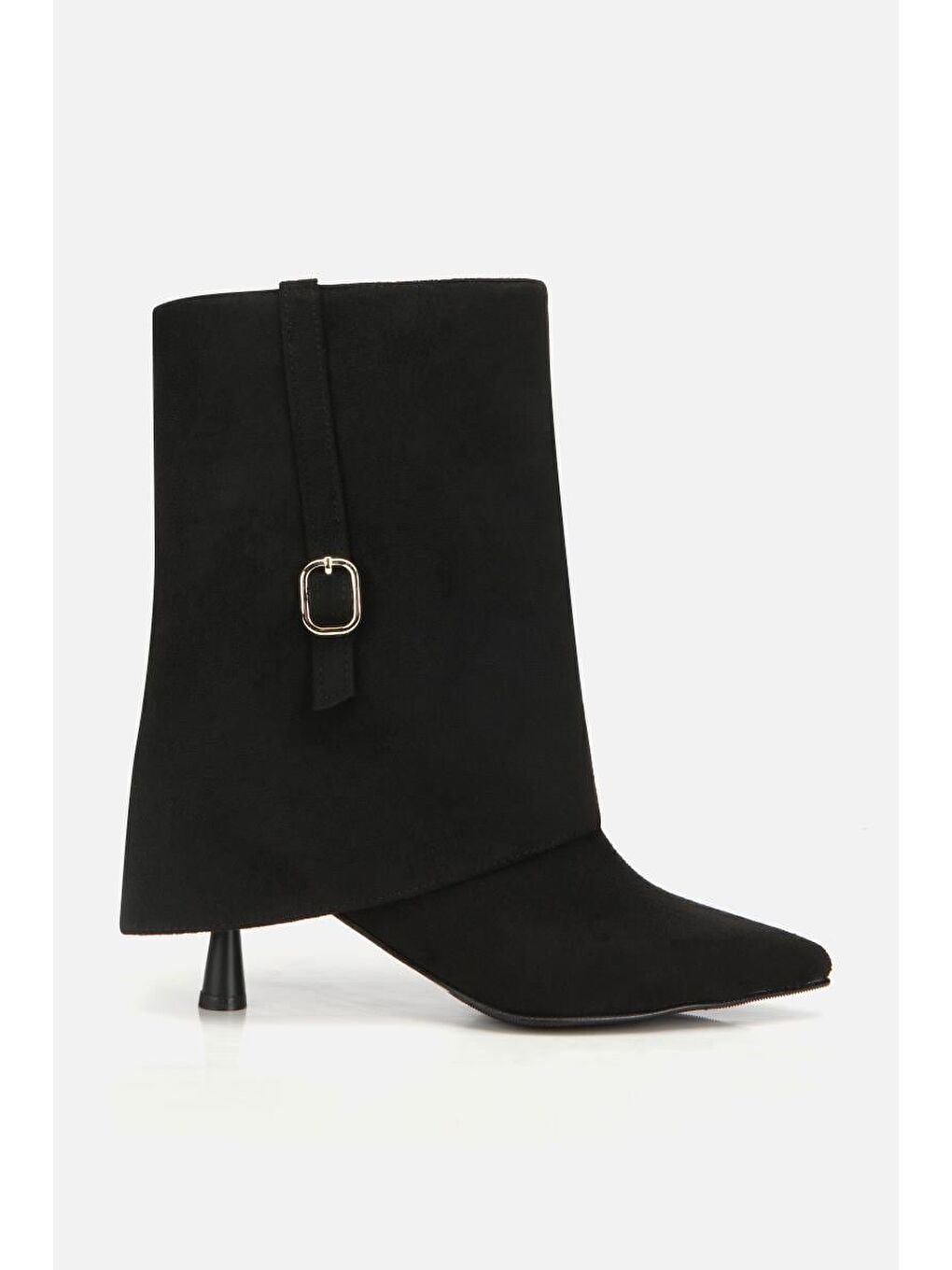 Kadın Süet Siyah Pantolon Görünümlü Tokalı Topuklu Bot