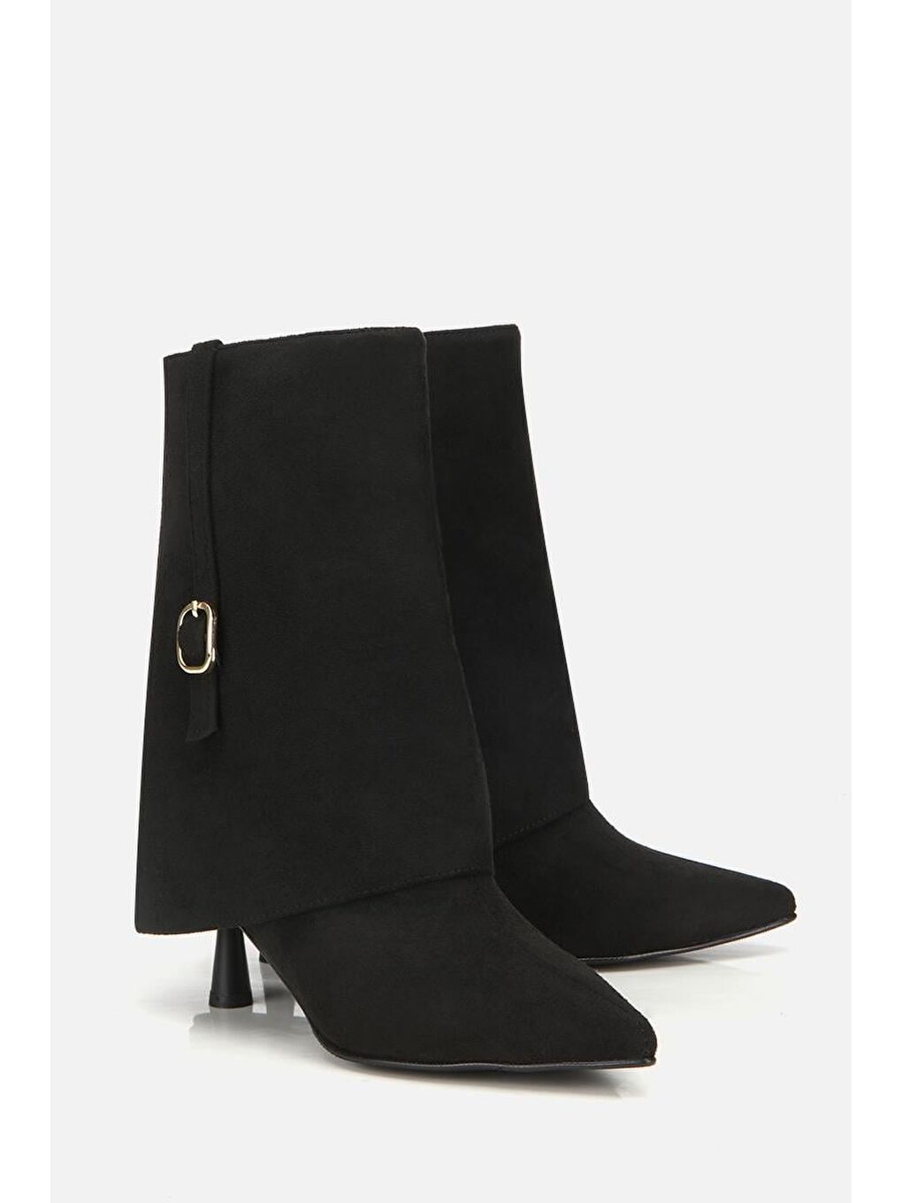 Kadın Süet Siyah Pantolon Görünümlü Tokalı Topuklu Bot-1