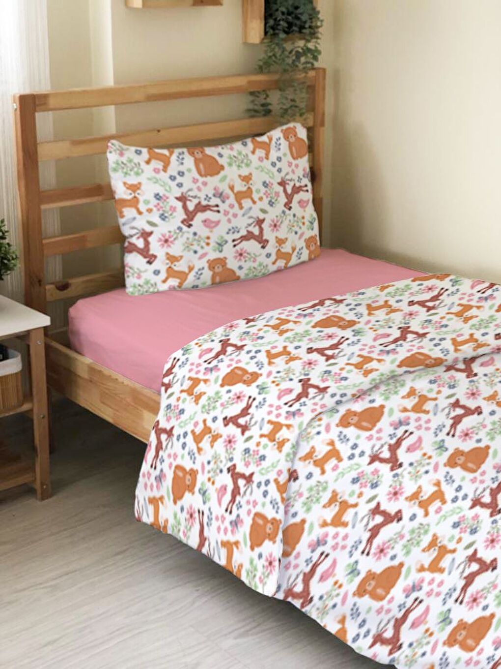 Karışık Hayvan Desenli Çarşafsız 2'li Takım Baskılı Tek Kişilik Nevresim Takımı 160x220 cm-1