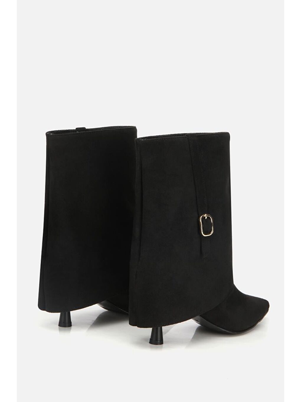 Kadın Süet Siyah Pantolon Görünümlü Tokalı Topuklu Bot-2