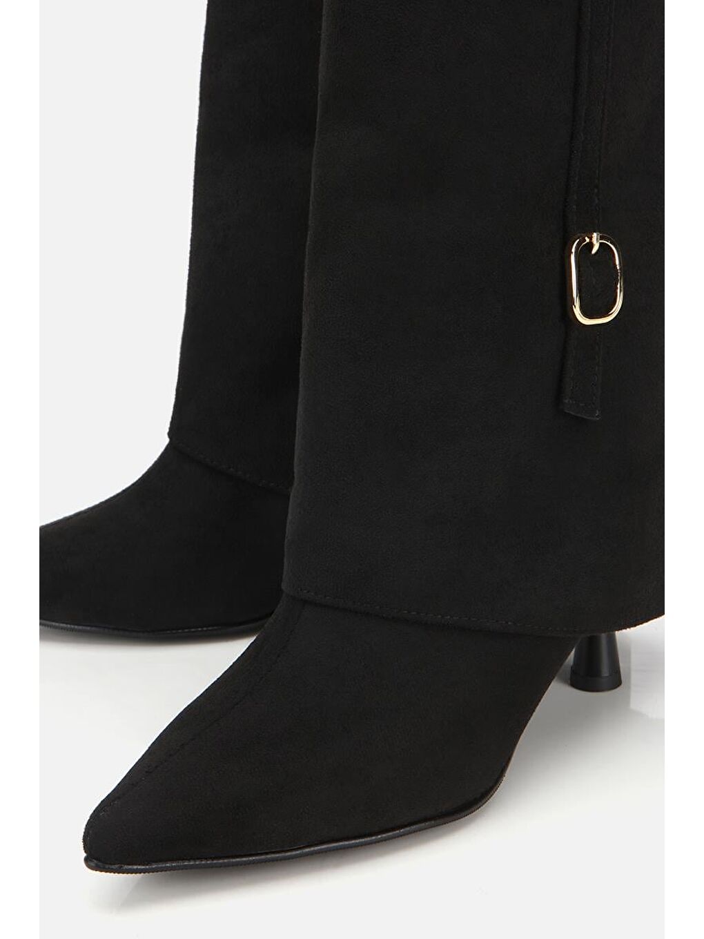 Kadın Süet Siyah Pantolon Görünümlü Tokalı Topuklu Bot-3