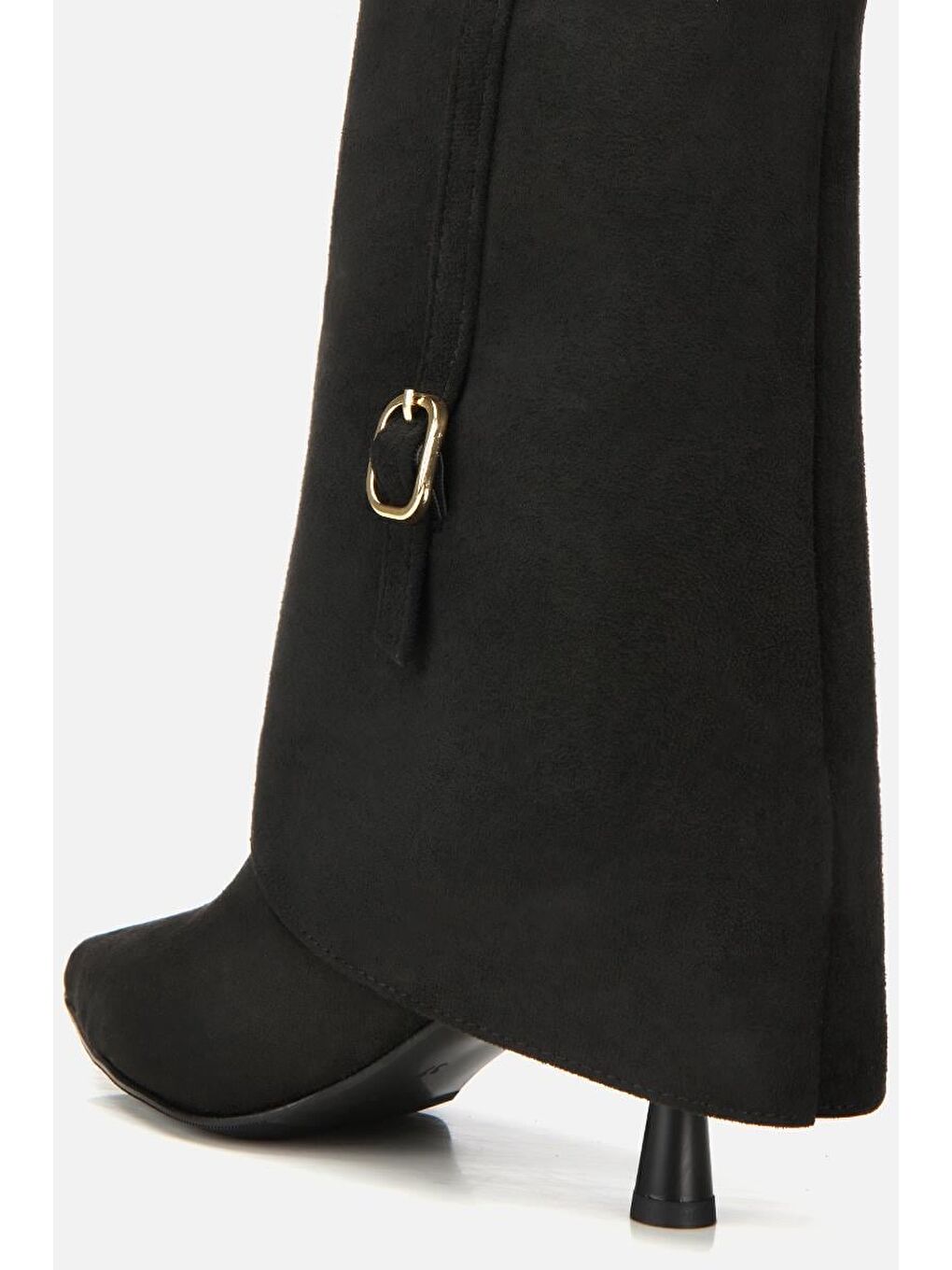 Kadın Süet Siyah Pantolon Görünümlü Tokalı Topuklu Bot-4