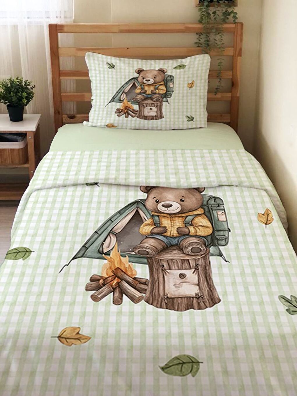 Karışık Ayı Desenli Çarşafsız 2'li Takım Baskılı Tek Kişilik Nevresim Takımı 160x220 cm