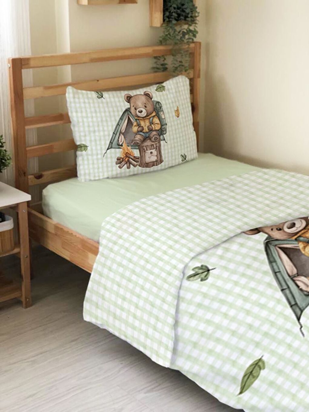 Karışık Ayı Desenli Çarşafsız 2'li Takım Baskılı Tek Kişilik Nevresim Takımı 160x220 cm-1