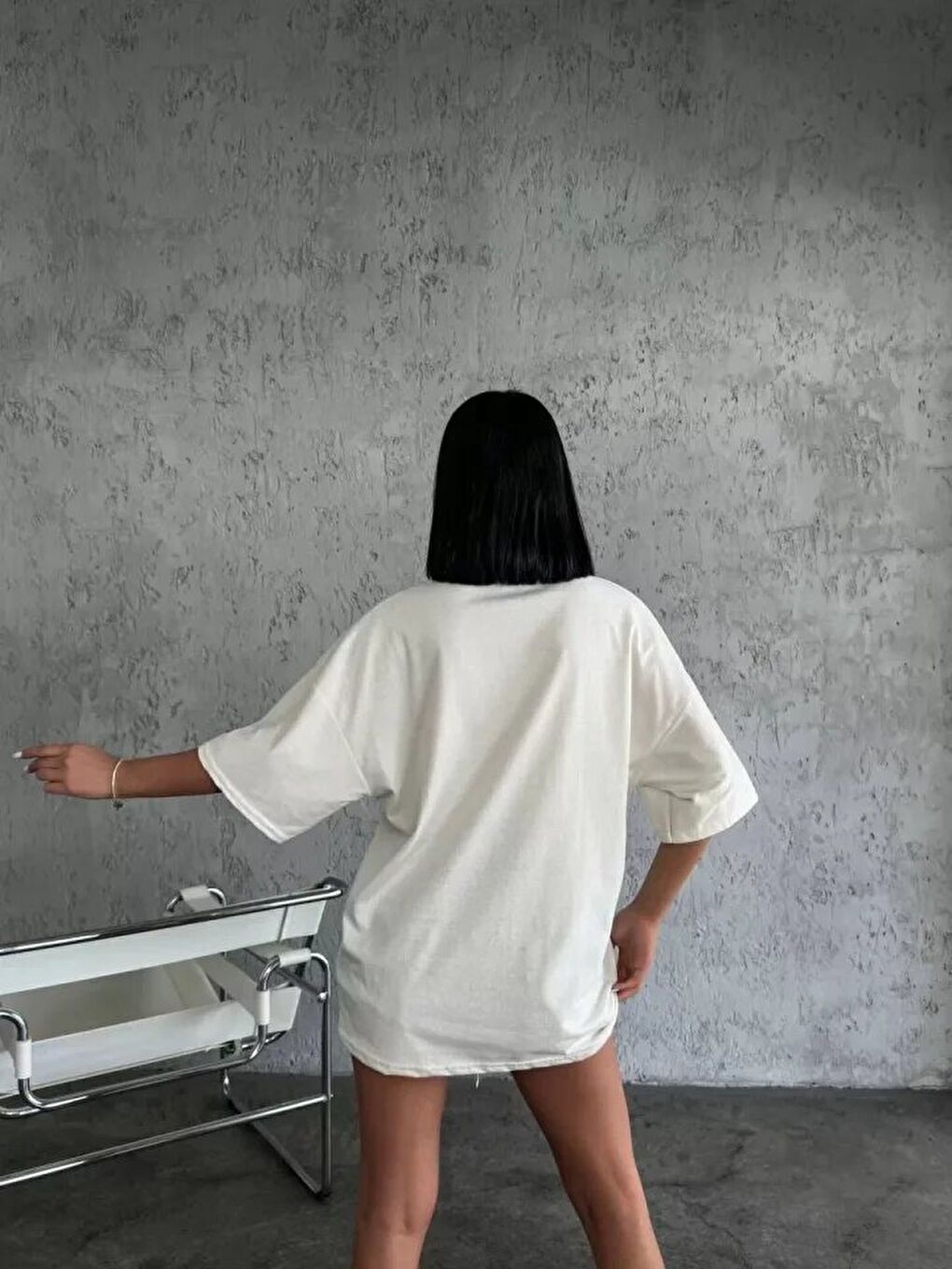 Düz Biskilet Yaka  T-shirt - Beyaz-3