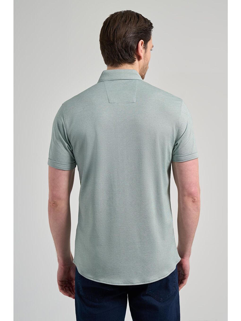 Koyu Yeşil Uzun Kol Düz Örme Düğmeli Yaka Cepsiz Pamuklu Classic Slim Fit Gömlek 1004250152_704-4