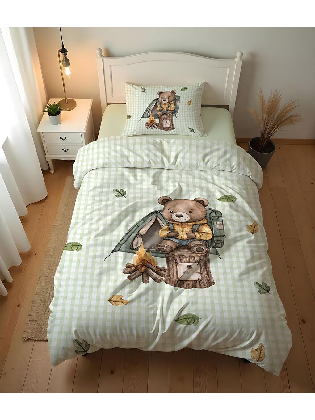 Karışık Ayı Desenli Çarşafsız 2'li Takım Baskılı Tek Kişilik Nevresim Takımı 160x220 cm-2