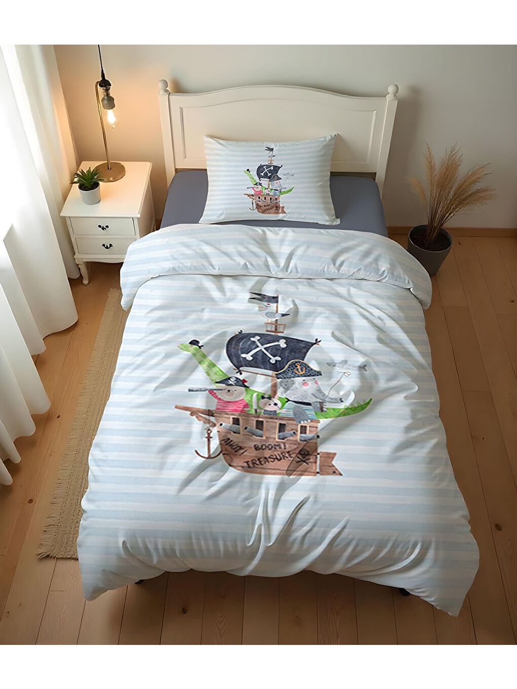 Karışık Korsan Desenli Çarşafsız 2'li Takım Baskılı Tek Kişilik Nevresim Takımı 160x220 cm-2