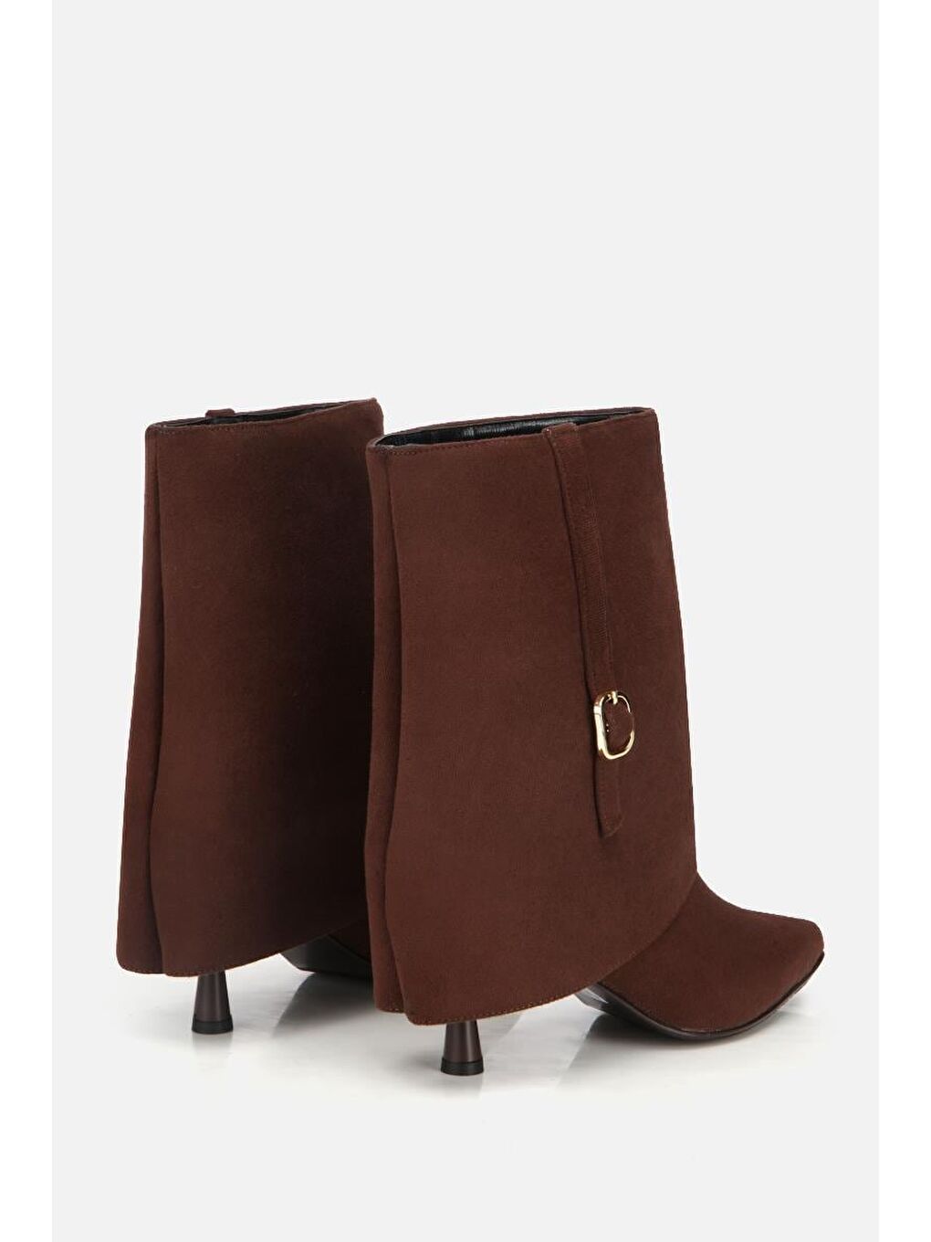 Kadın Süet Kahverengi Pantolon Görünümlü Tokalı Topuklu Bot-2