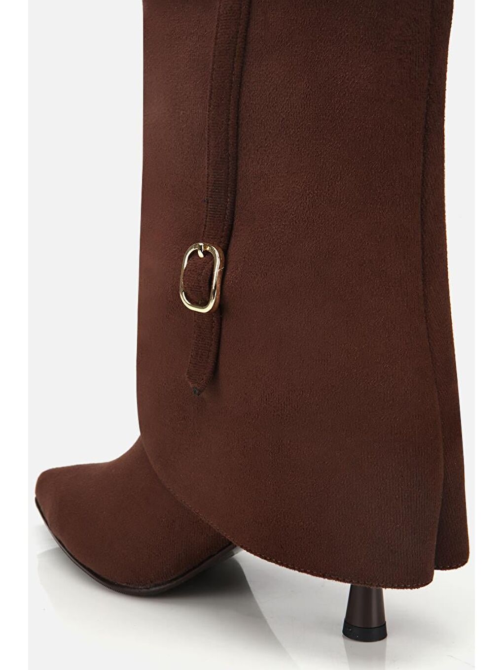 Kadın Süet Kahverengi Pantolon Görünümlü Tokalı Topuklu Bot-5