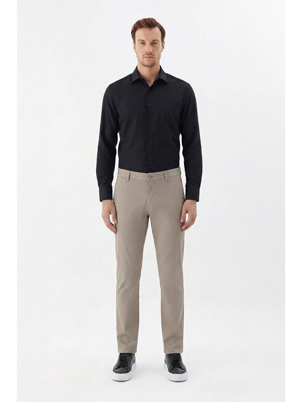 Bej Giotelli Erkek Vizon Regular Fit Pamuklu Düz Yandan Cepli Elastanlı Chino Pantolon-1