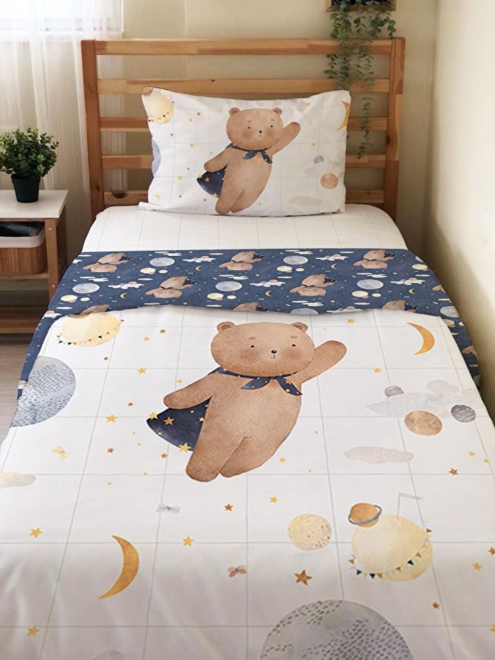 Karışık Ayıcık Desenli Çarşafsız 2'li Takım Baskılı Tek Kişilik Nevresim Takımı 160x220 cm