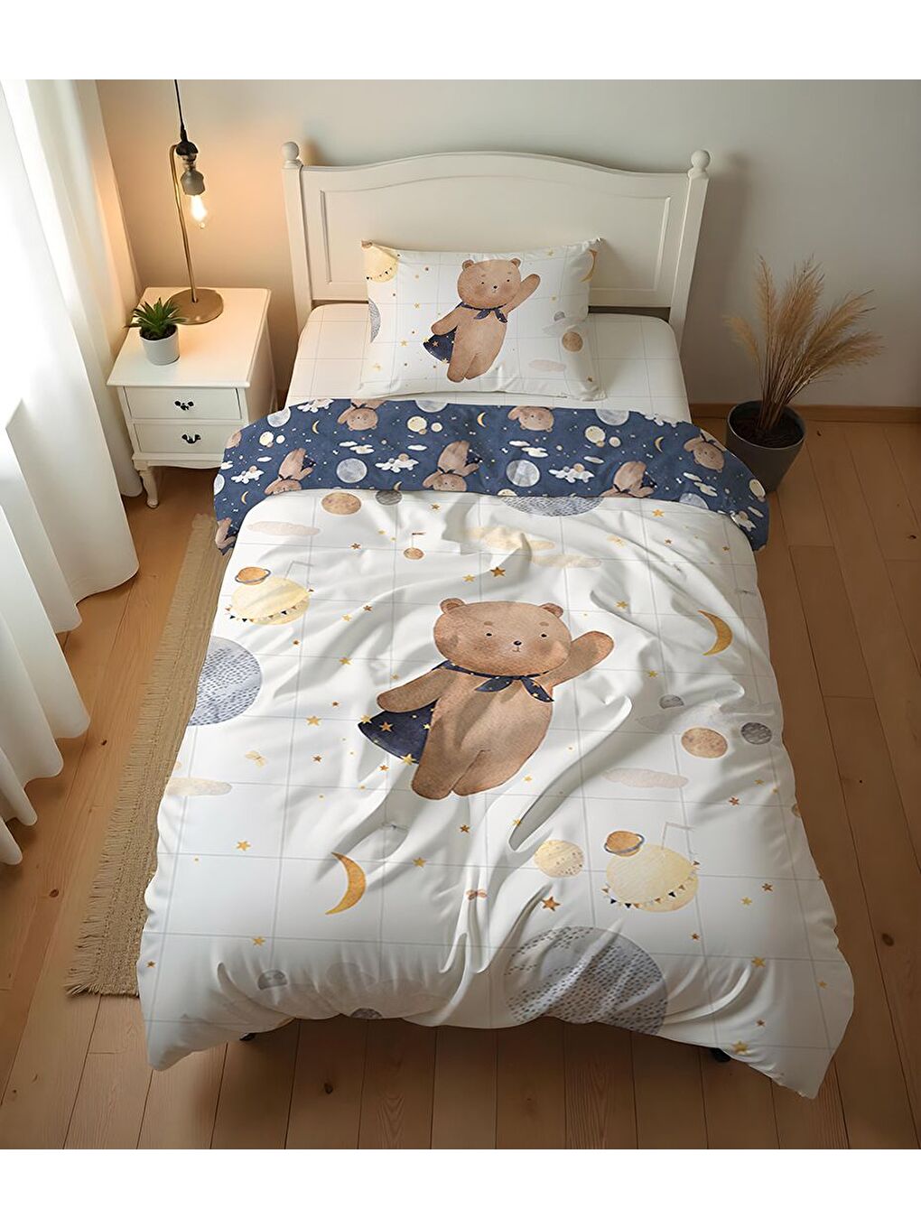 Karışık Ayıcık Desenli Çarşafsız 2'li Takım Baskılı Tek Kişilik Nevresim Takımı 160x220 cm-2