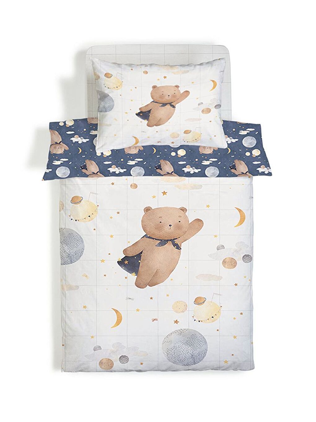 Karışık Ayıcık Desenli Çarşafsız 2'li Takım Baskılı Tek Kişilik Nevresim Takımı 160x220 cm-3