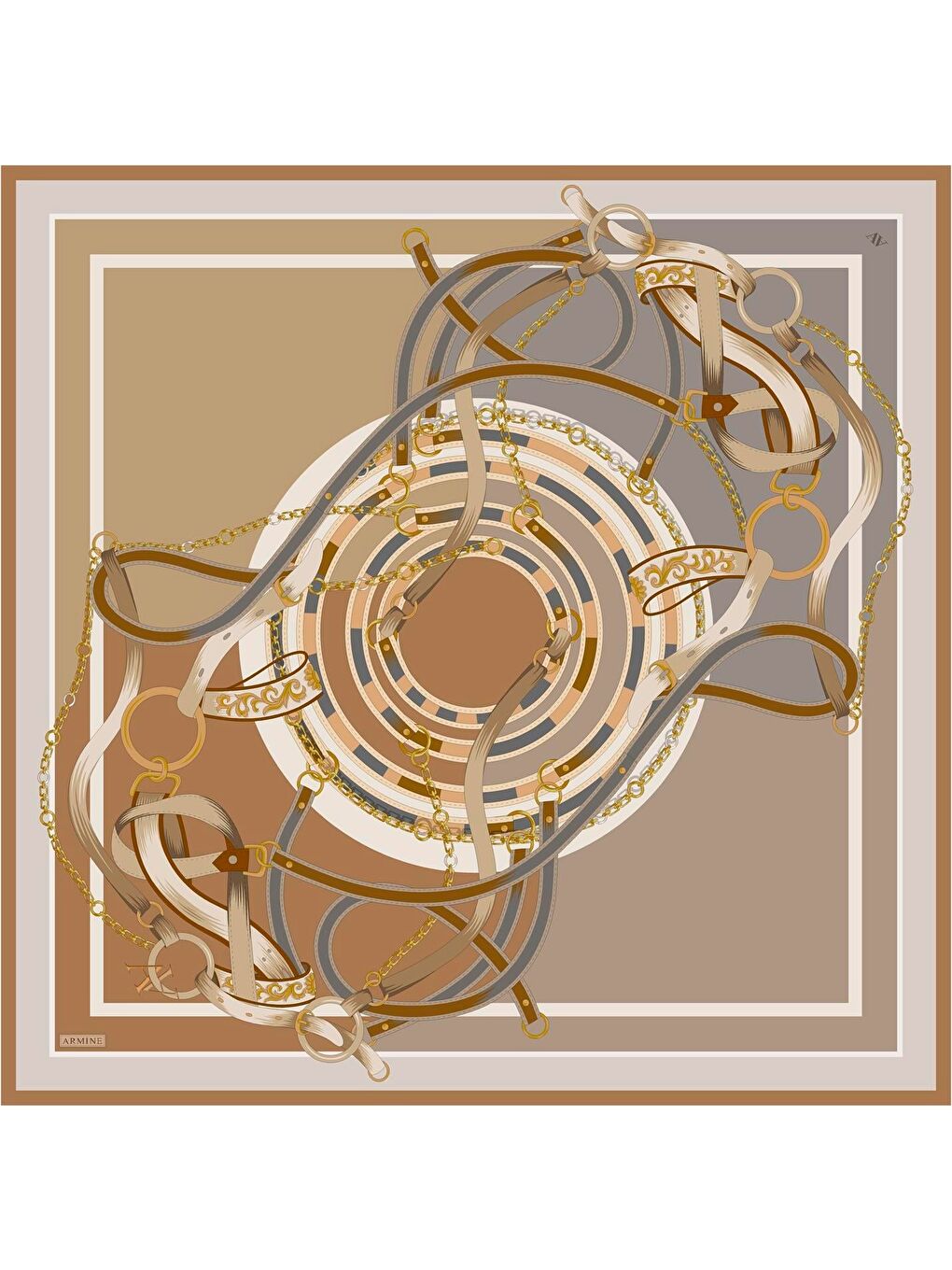 Kahverengi Klasik Desenli Saf İpek Sura Eşarp 9315 01-3