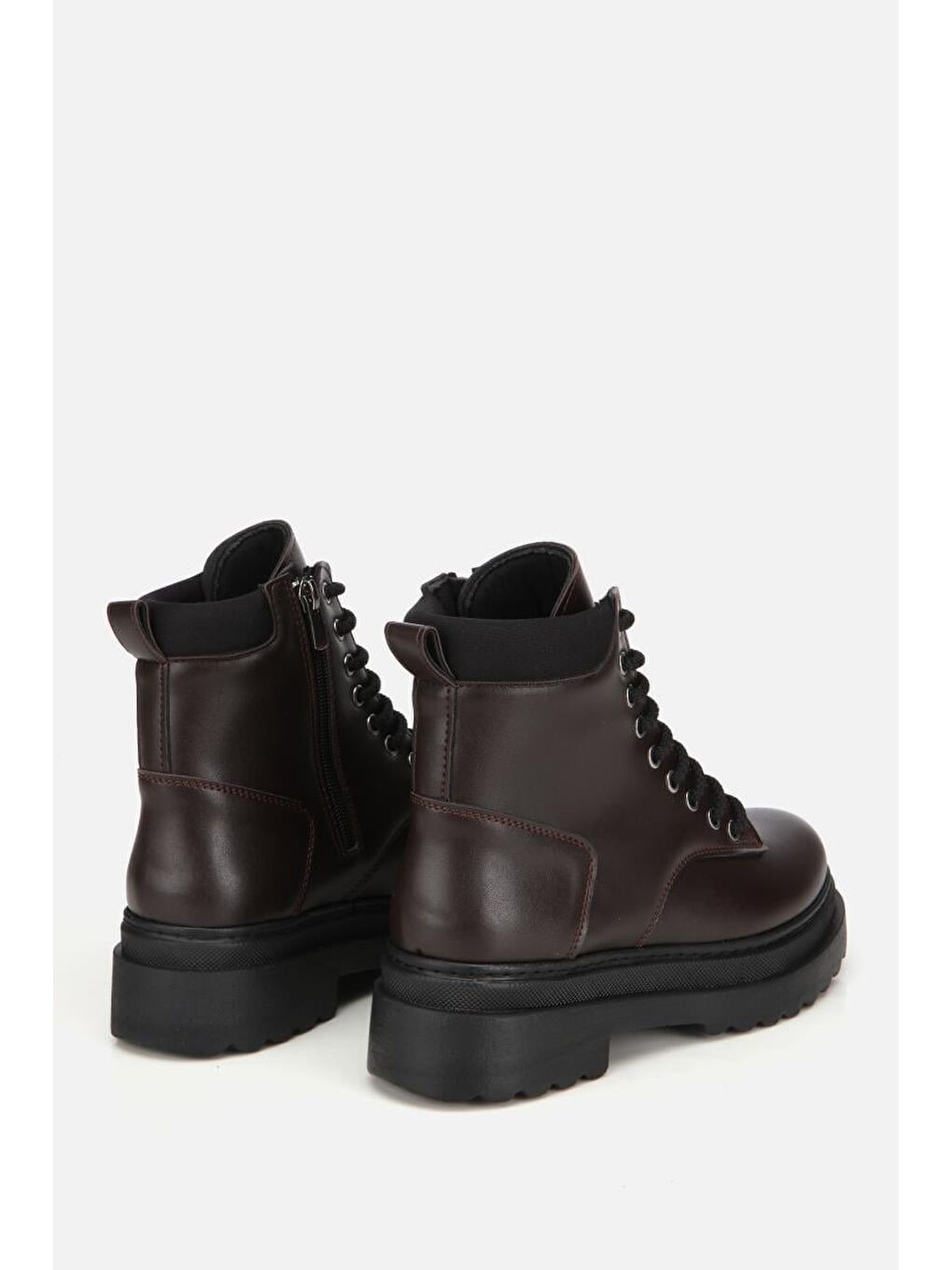 Kadın Kahverengi Bağcıklı Postal Düz Bot-2