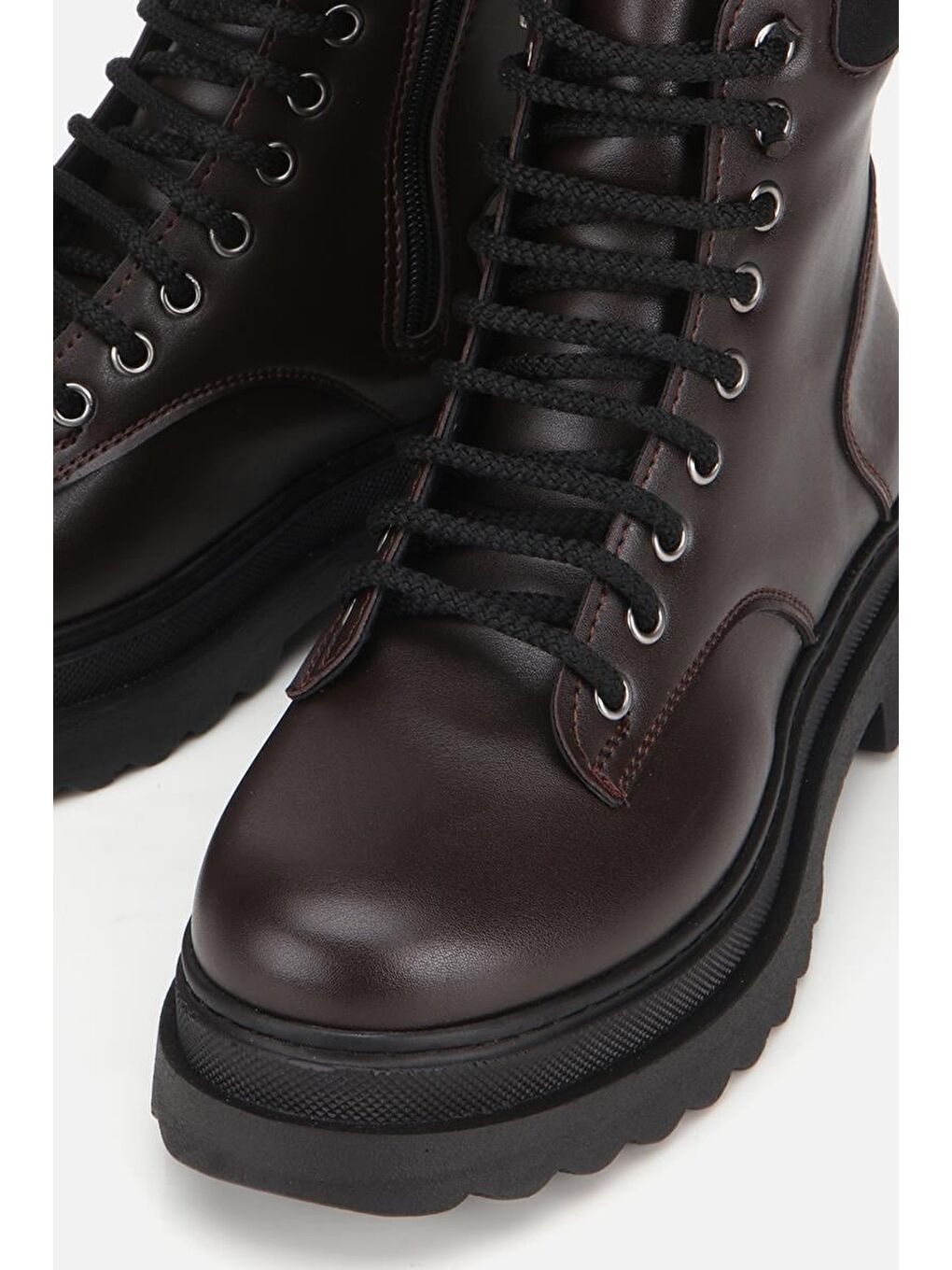 Kadın Kahverengi Bağcıklı Postal Düz Bot-3