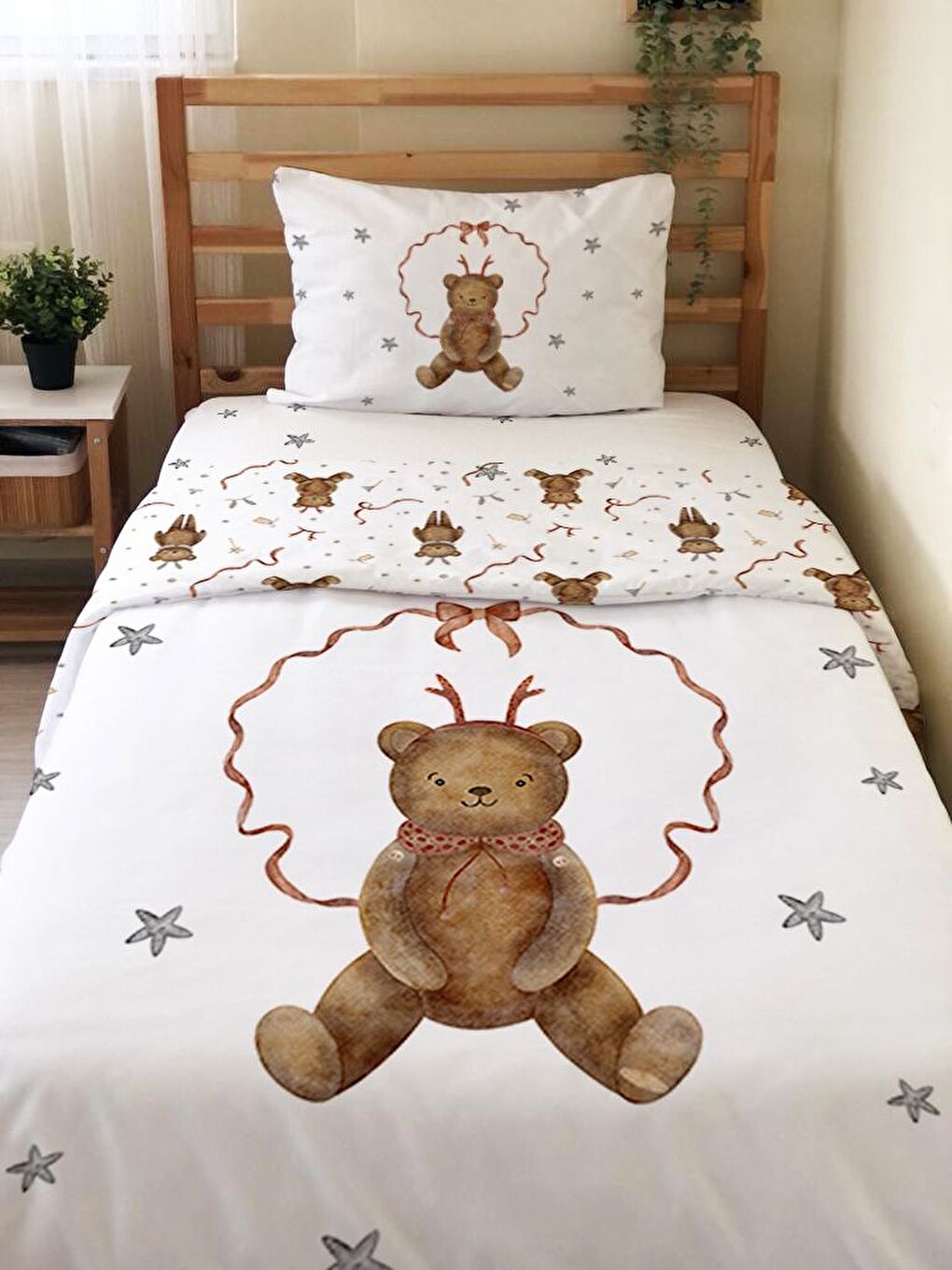 Karışık Hayvan Desenli Çarşafsız 2'li Takım Baskılı Tek Kişilik Nevresim Takımı 160x220 cm