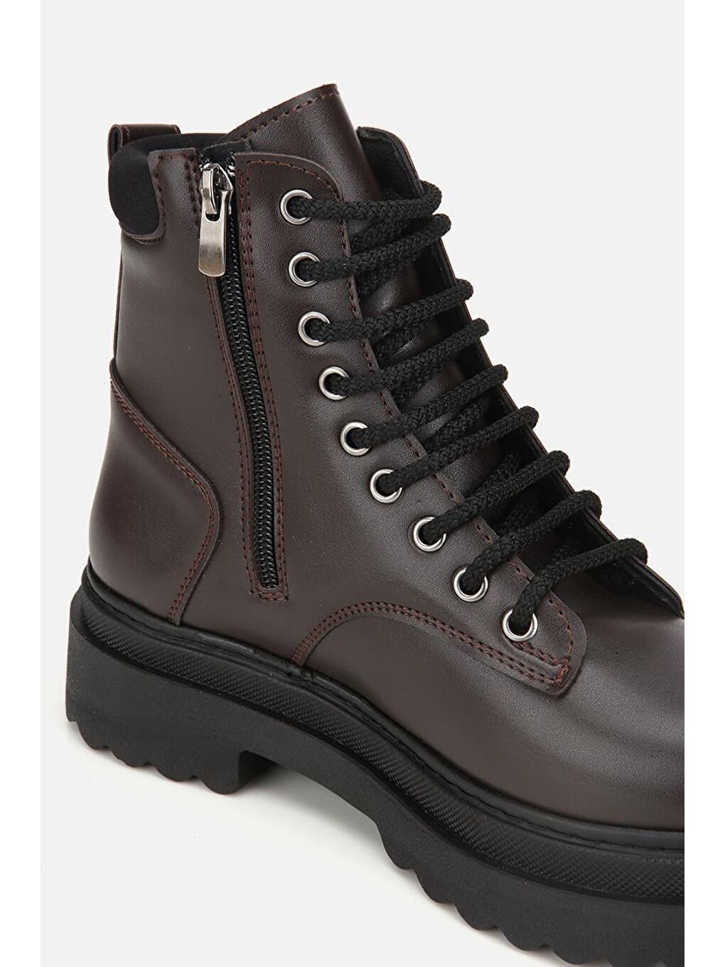 Kadın Kahverengi Bağcıklı Postal Düz Bot-5