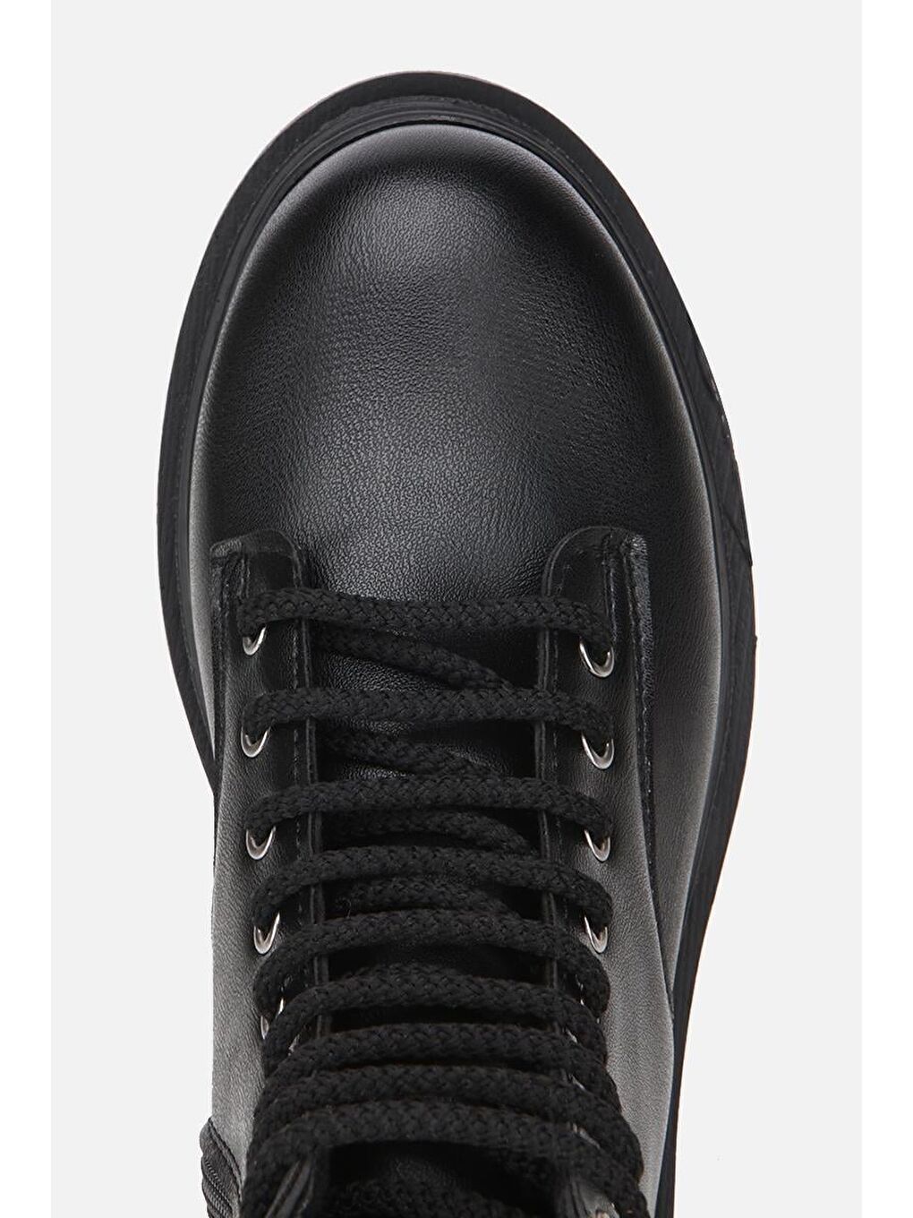 Kadın Siyah Bağcıklı Postal Düz Bot-4