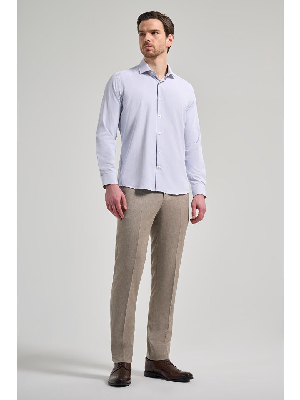 Mavi Uzun Kol Desenli Armürlü İtalyan Yaka Cepsiz Pamuklu Classic Slim Fit Gömlek 1004250161-1