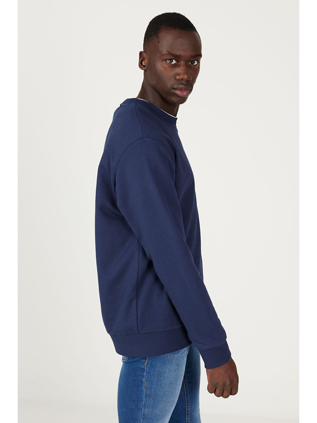 Erkek Lacivert Standart Fit Normal Kesim Bisiklet Yaka Pamuklu Sweatshirt-2