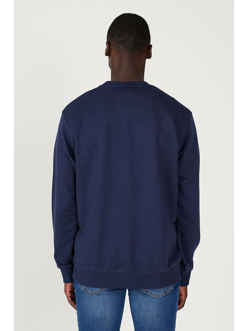 Erkek Lacivert Standart Fit Normal Kesim Bisiklet Yaka Pamuklu Sweatshirt-4