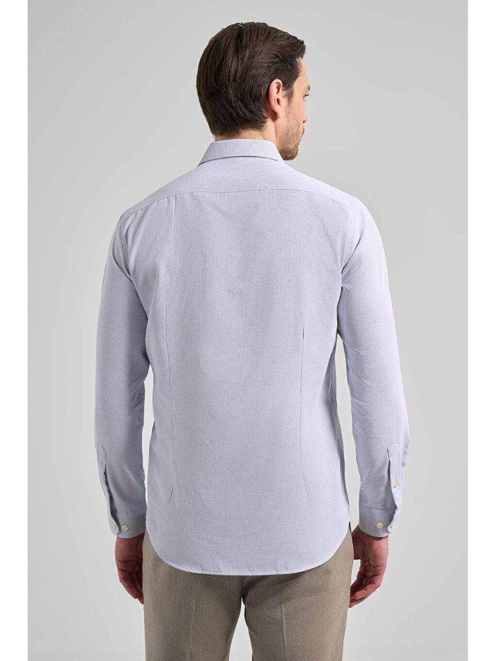 Mavi Uzun Kol Desenli Armürlü İtalyan Yaka Cepsiz Pamuklu Classic Slim Fit Gömlek 1004250161-4