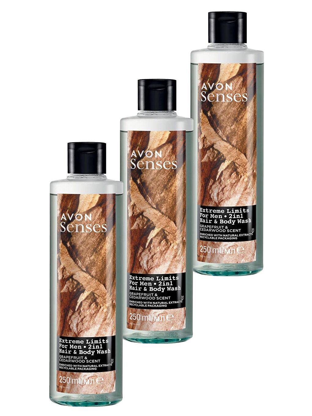 Extreme Limits Greyfurt ve Sandal Kokulu Saç ve Vücut için Erkek Duş Jeli 250 Ml. Üçlü Set