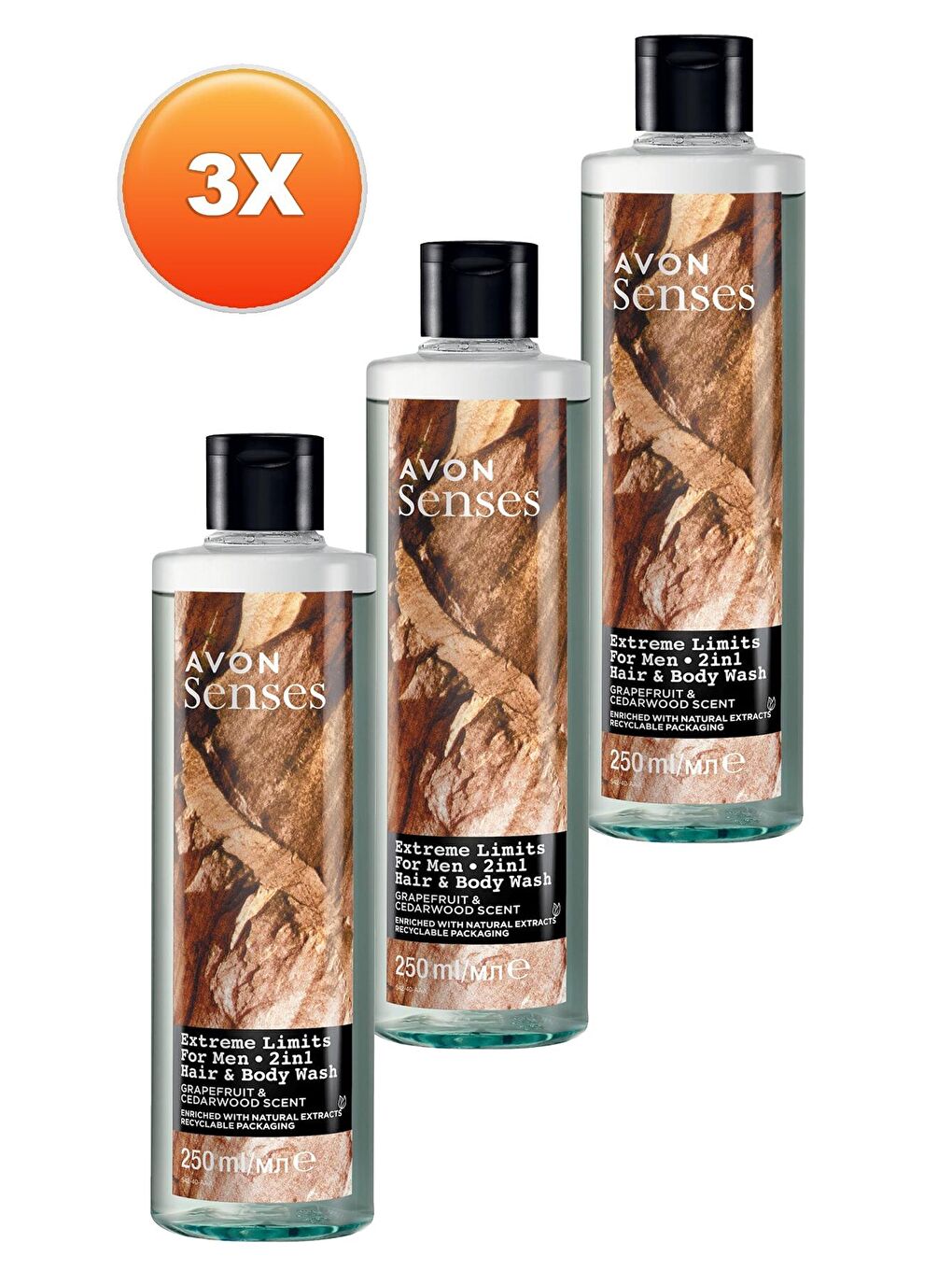 Extreme Limits Greyfurt ve Sandal Kokulu Saç ve Vücut için Erkek Duş Jeli 250 Ml. Üçlü Set-1