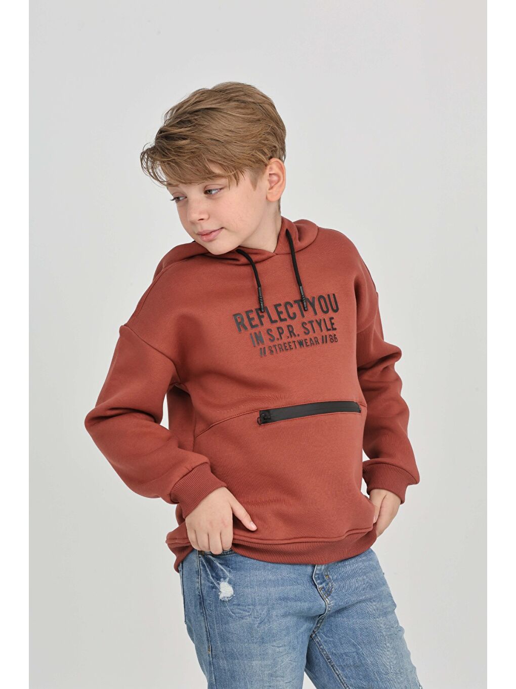 Kahverengi Erkek Çocuk Reflect You Baskılı Sweatshırt-3
