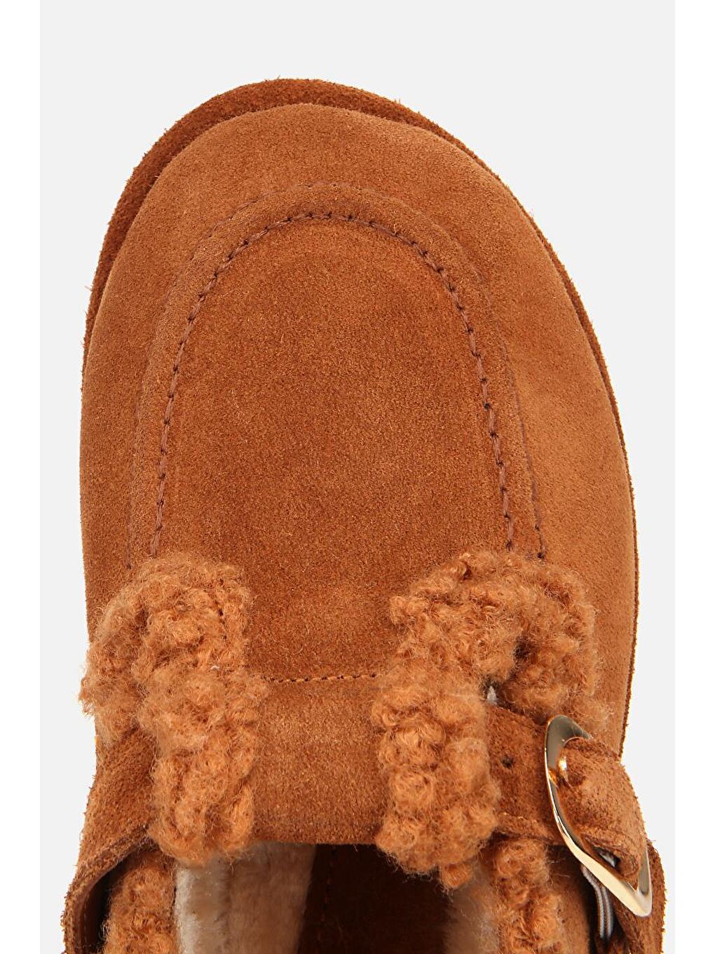 Kahverengi Kadın Süet Deri Taba İçi Kürklü Tokalı Günlük Loafer-5