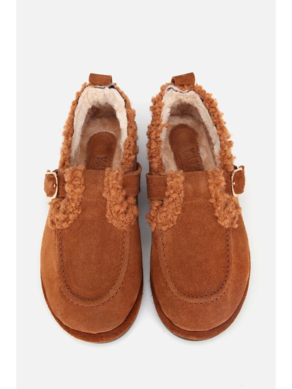 Kahverengi Kadın Süet Deri Taba İçi Kürklü Tokalı Günlük Loafer-6