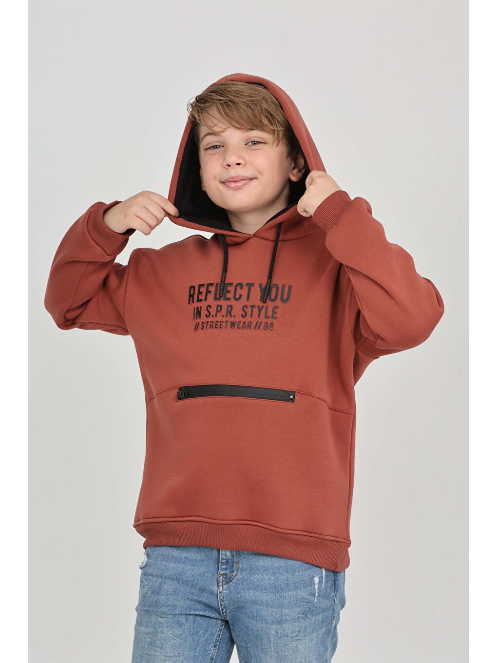 Kahverengi Erkek Çocuk Reflect You Baskılı Sweatshırt-4