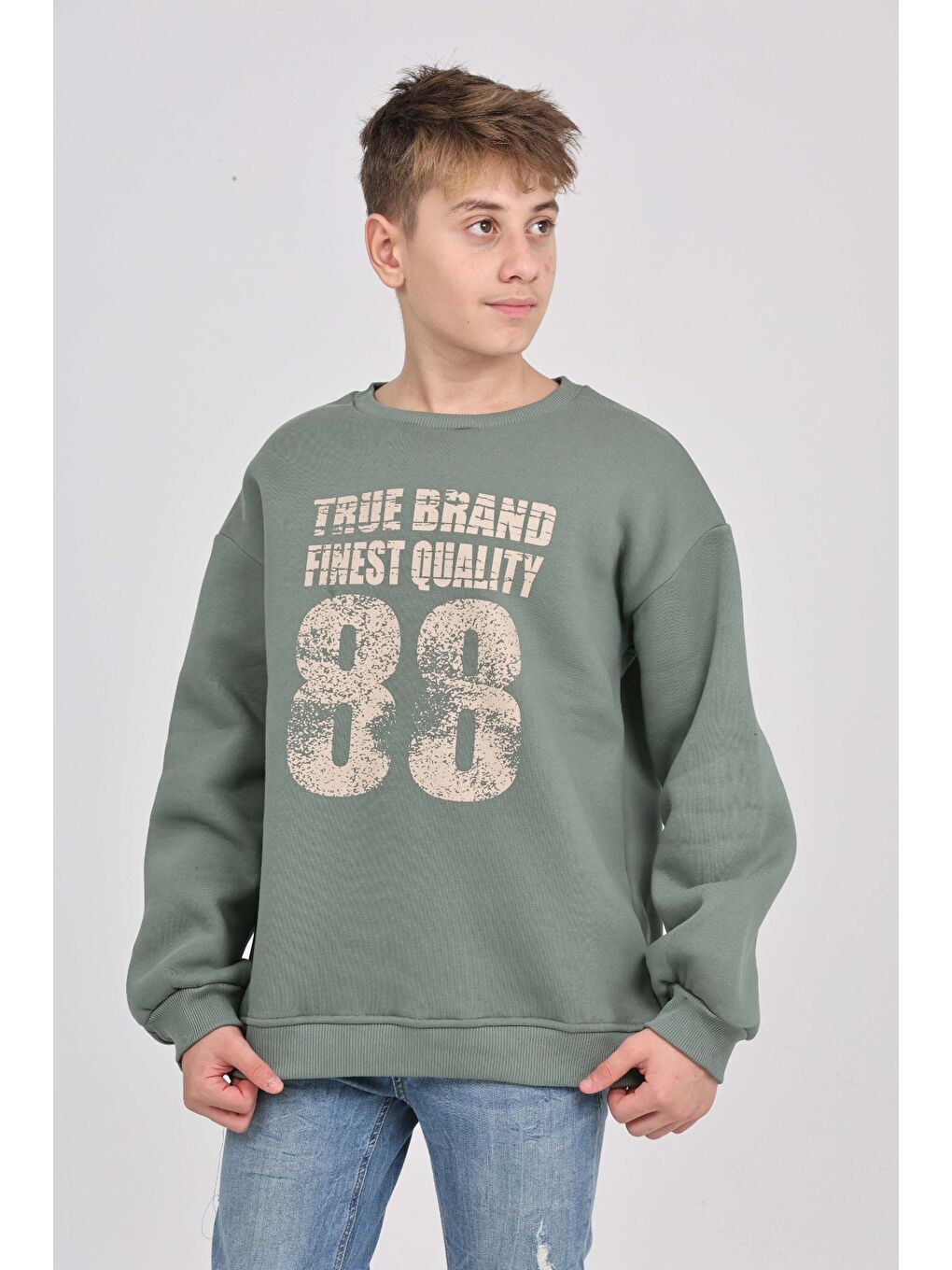 Yeşil Erkek Çocuk 88 Baskılı Sweatshirt-2