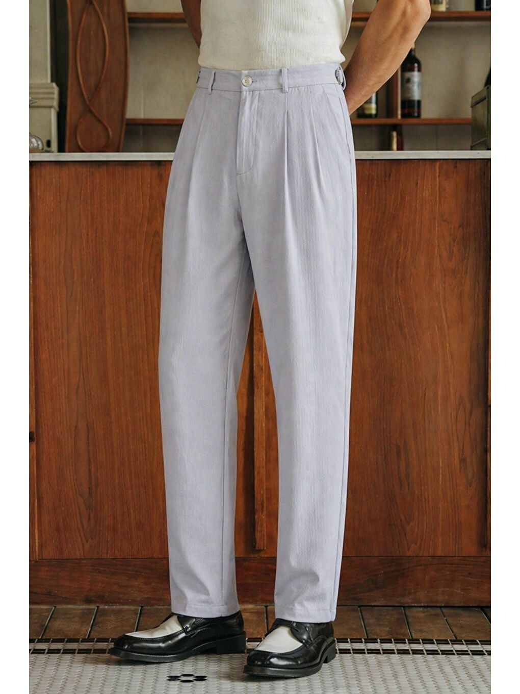 Gri Erkek Pileli Old Money Klasik Kumaş Pantolon Rahat Kalıp Yazlık
