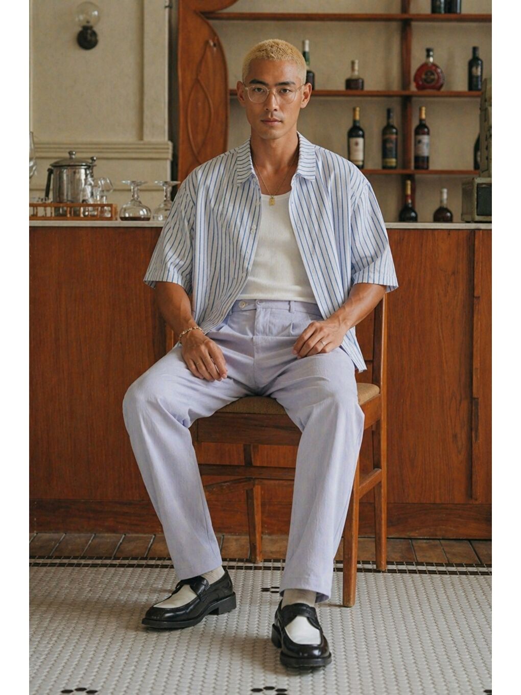 Gri Erkek Pileli Old Money Klasik Kumaş Pantolon Rahat Kalıp Yazlık-1